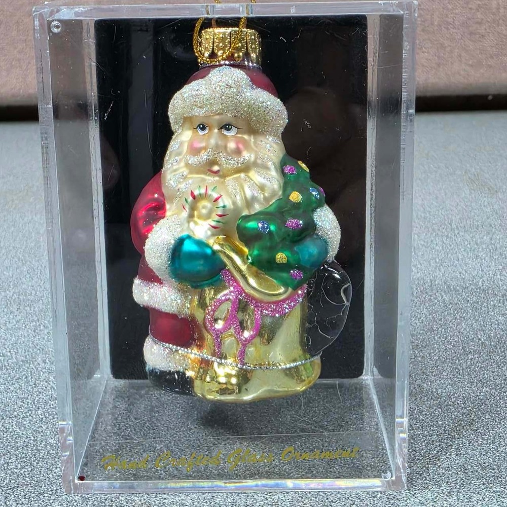 Unique Treasure Glass Santa Ornament Red Excellent Hand Crafted